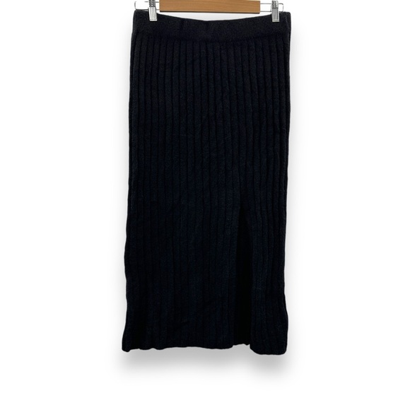Aerie Black Soft Ribbed Front Slit Pull-On Maxi Skirt Sz S NEW - Picture 1 of 7